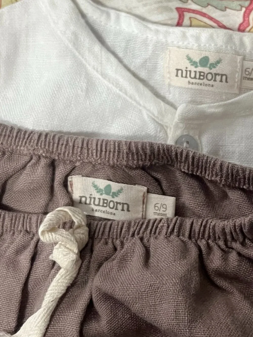 Niuborn Barcelona 100% Linen Outfit Set 6/9 Months Shorts Bloomers
